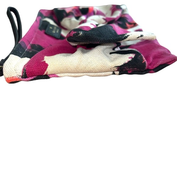 Kate Spade canvas floral bow clutch leather handle zipper closure wristlet - Picture 2 of 11